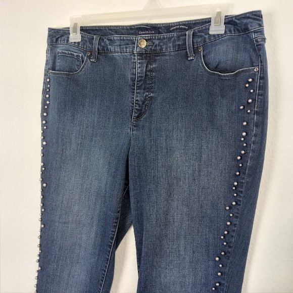 Charter Club Lexington Straight Jeans Women's Size 18 Faux-Pearl-Stud Tummy Pane - Picture 3 of 16